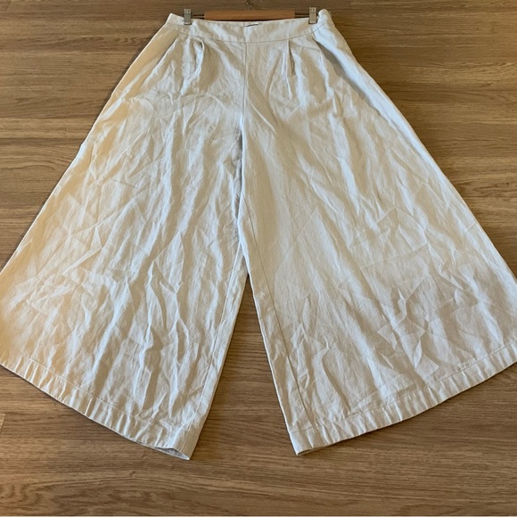 NWT 7 For All Mankind Linen Blend Palazzo Wide Leg Pants Beige Neutral Size L - Picture 1 of 11